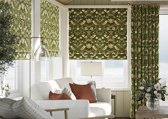 William Morris At Home Strawberry Thief Velvet, Nettle - Twist&Fit Roman Blind - Image 3